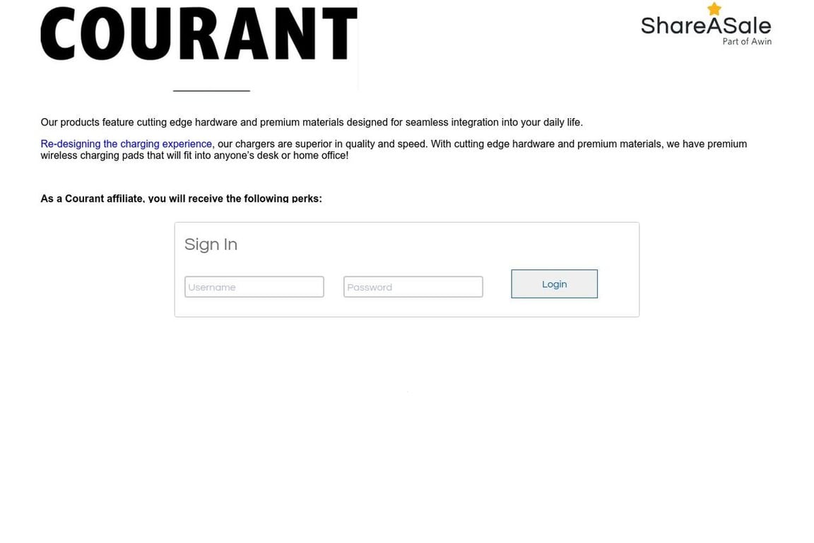 Courant affiliate program signup page