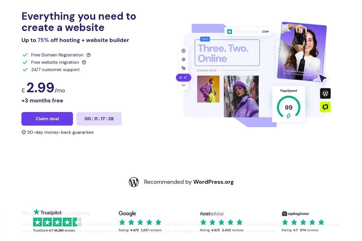 Hostinger (UK) homepage