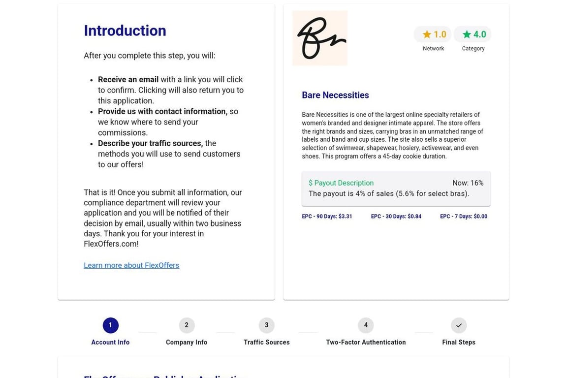 Bare Necessities affiliate program signup page
