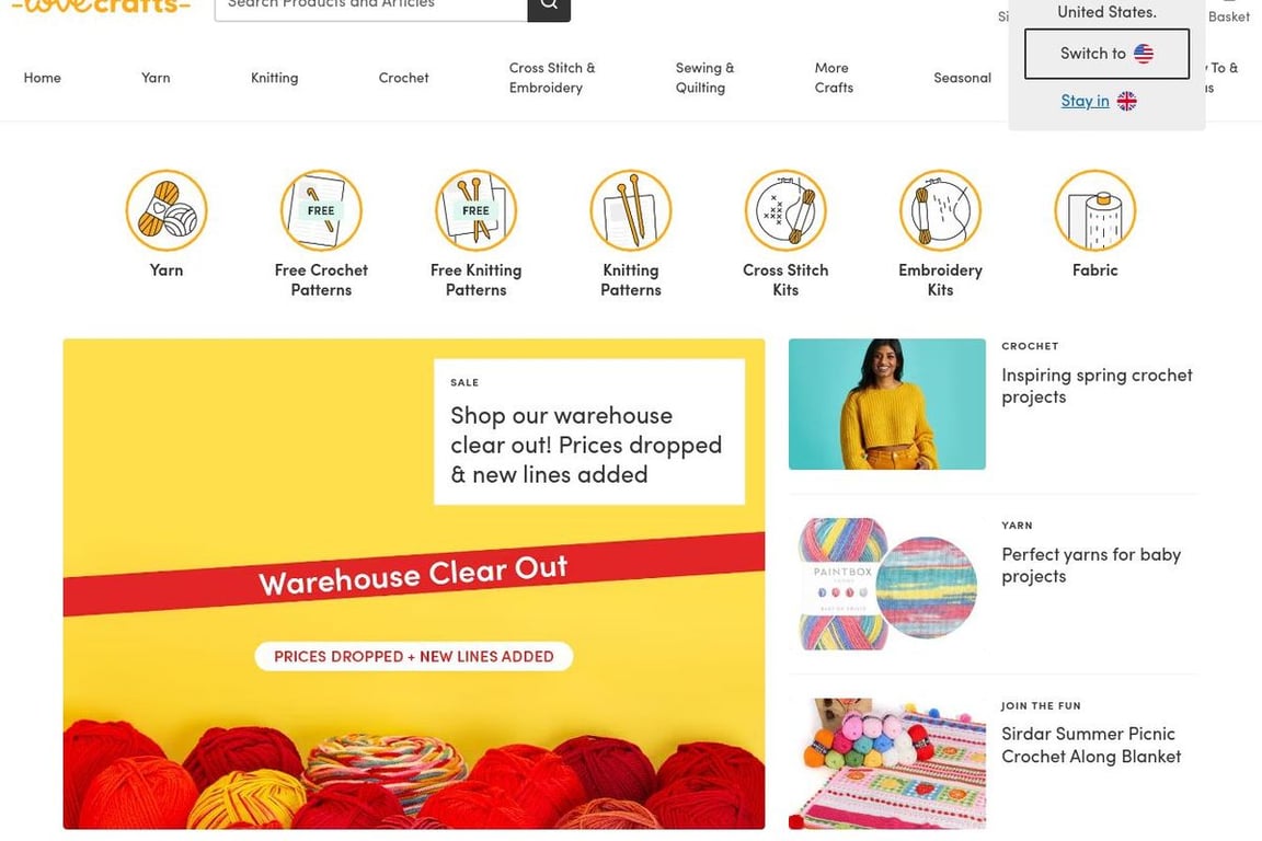 LoveCrafts homepage