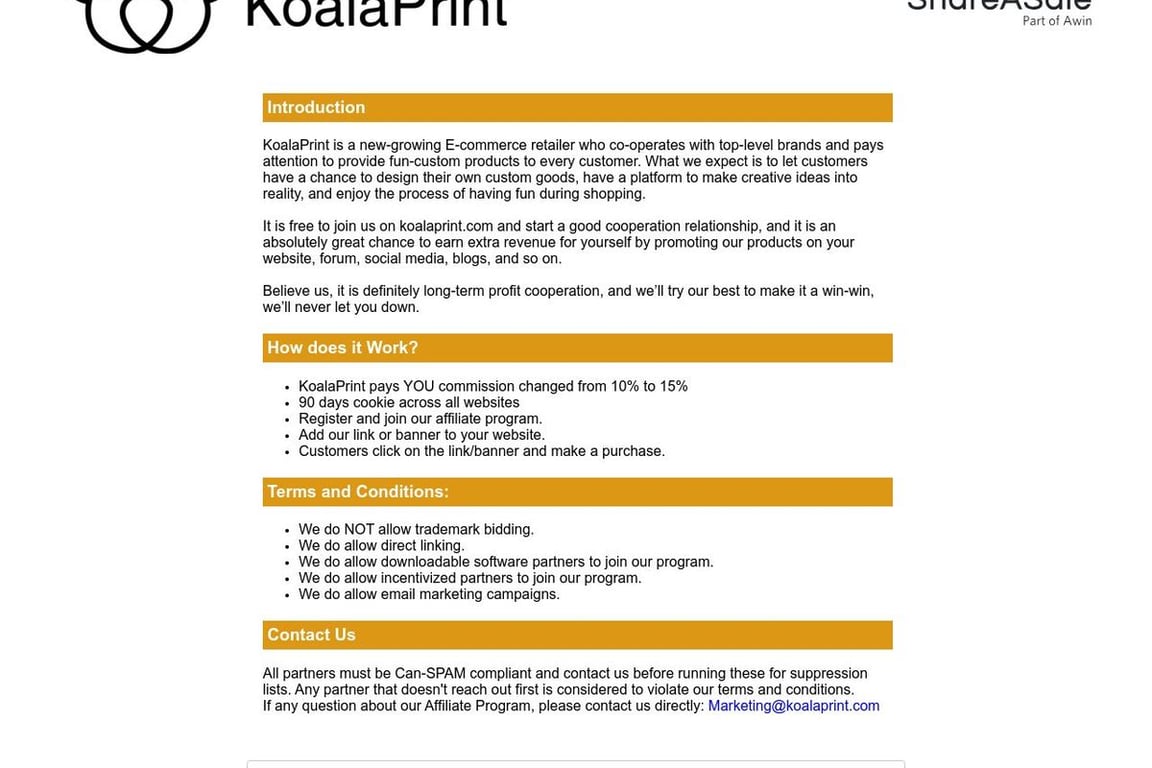 Koalaprint affiliate program signup page