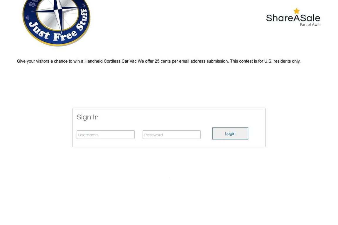 Just Free Stuff affiliate program signup page