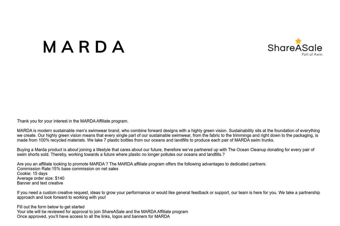 MARDA affiliate program signup page
