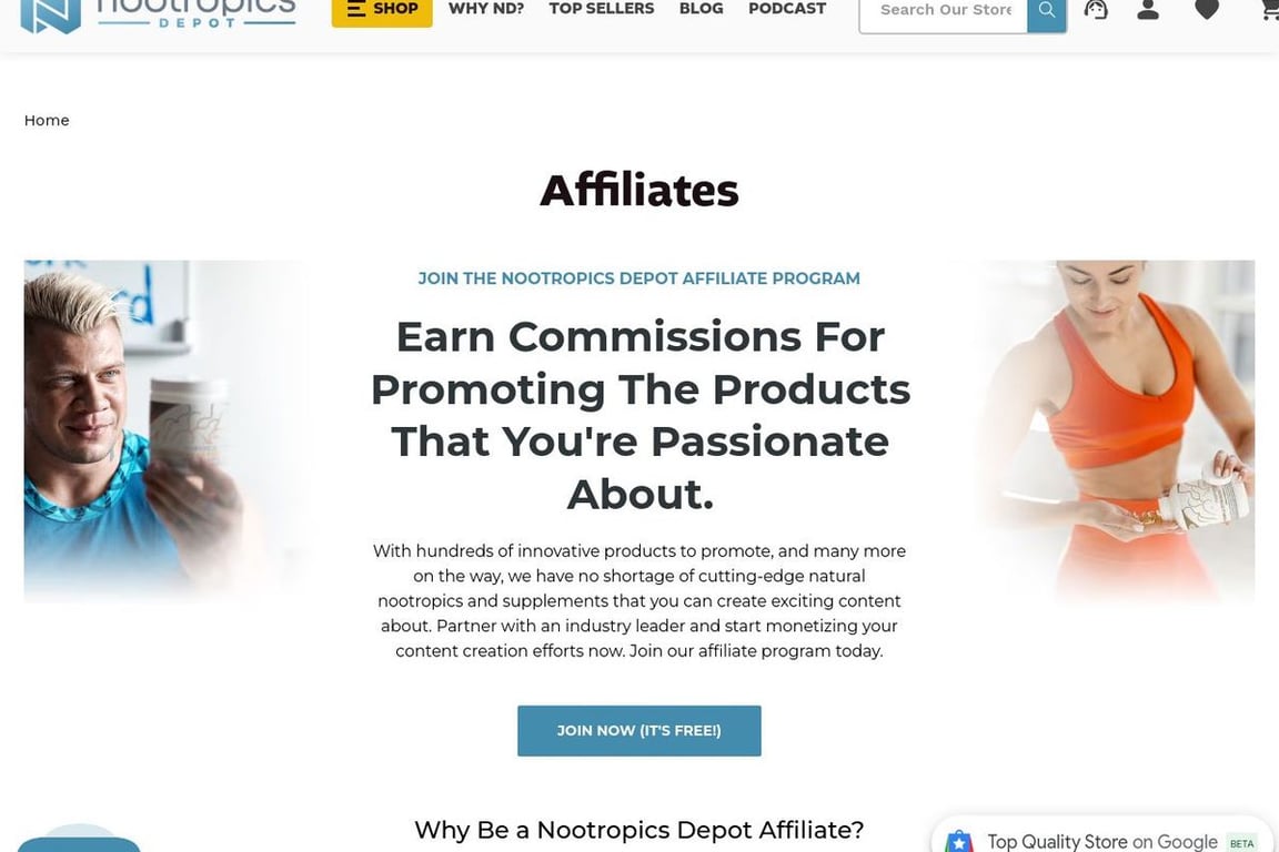 Nootropics Depot affiliate program signup page