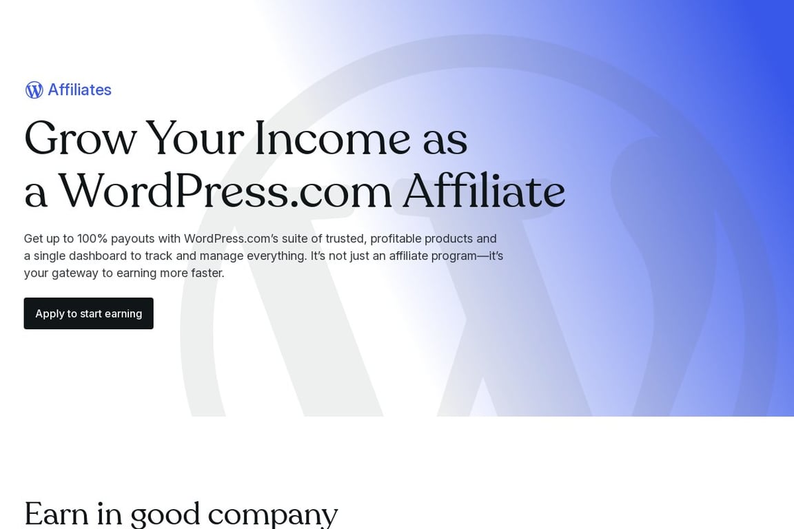 WordPress.com affiliate program signup page