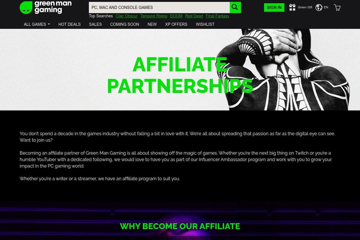 Green Man Gaming affiliate program signup page