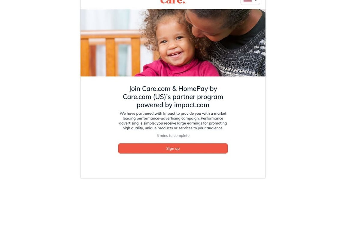Care.com affiliate program signup page