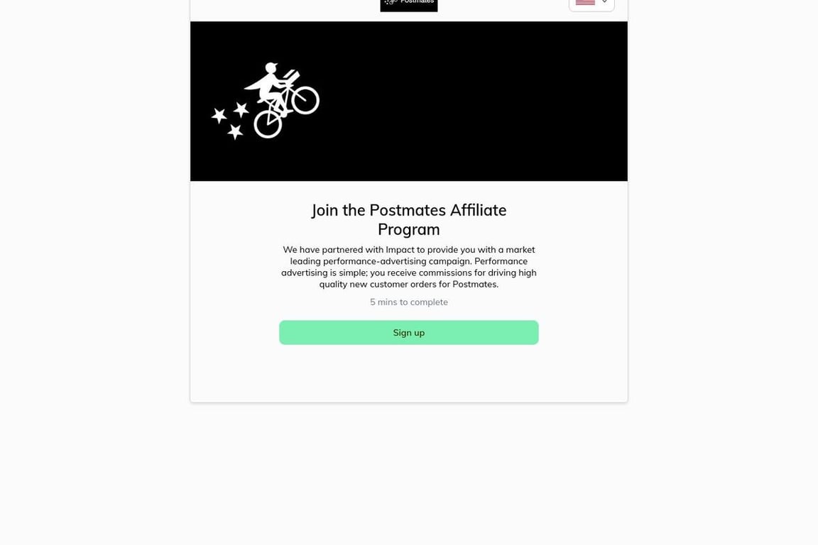 Postmates affiliate program signup page
