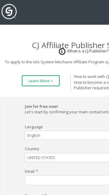 Iolo System Mechanic affiliate program signup page