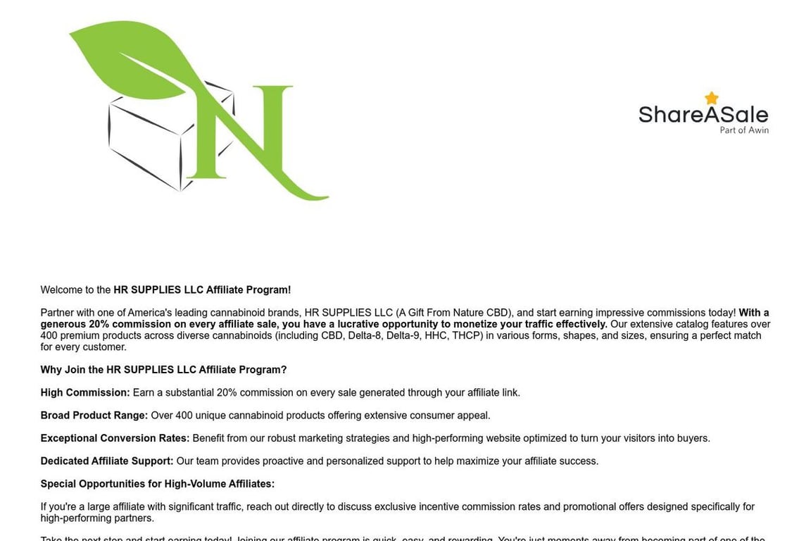 A Gift From Nature affiliate program signup page