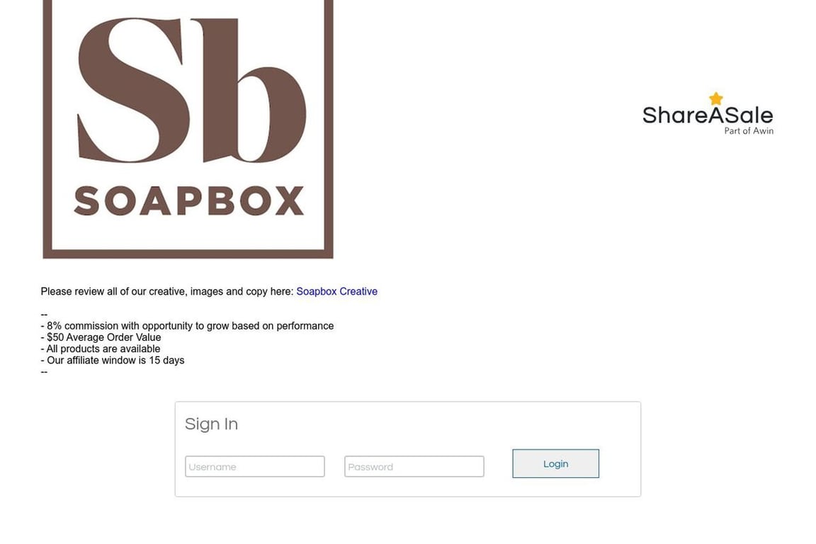 Soapbox affiliate program signup page