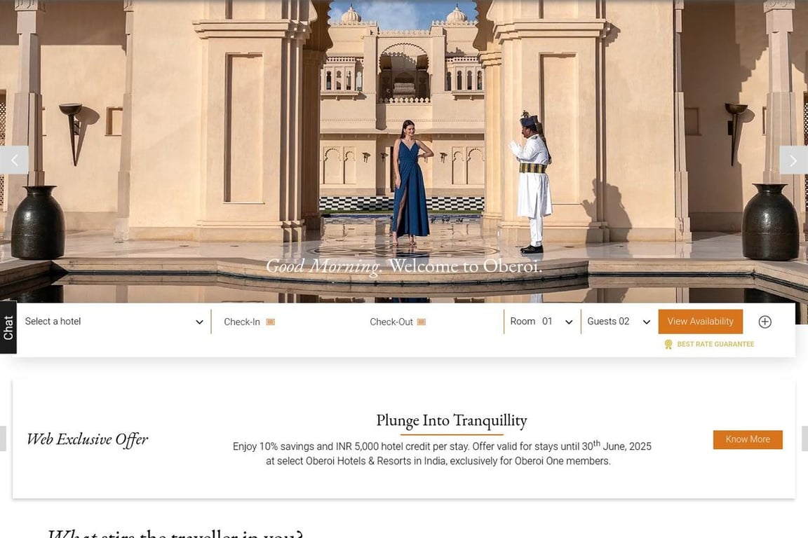Oberoi Hotels & Resorts homepage