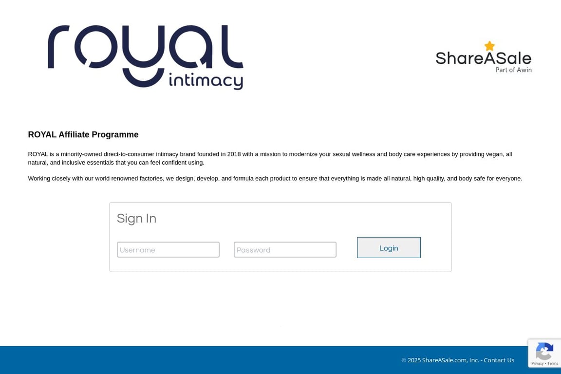 Royal affiliate program signup page