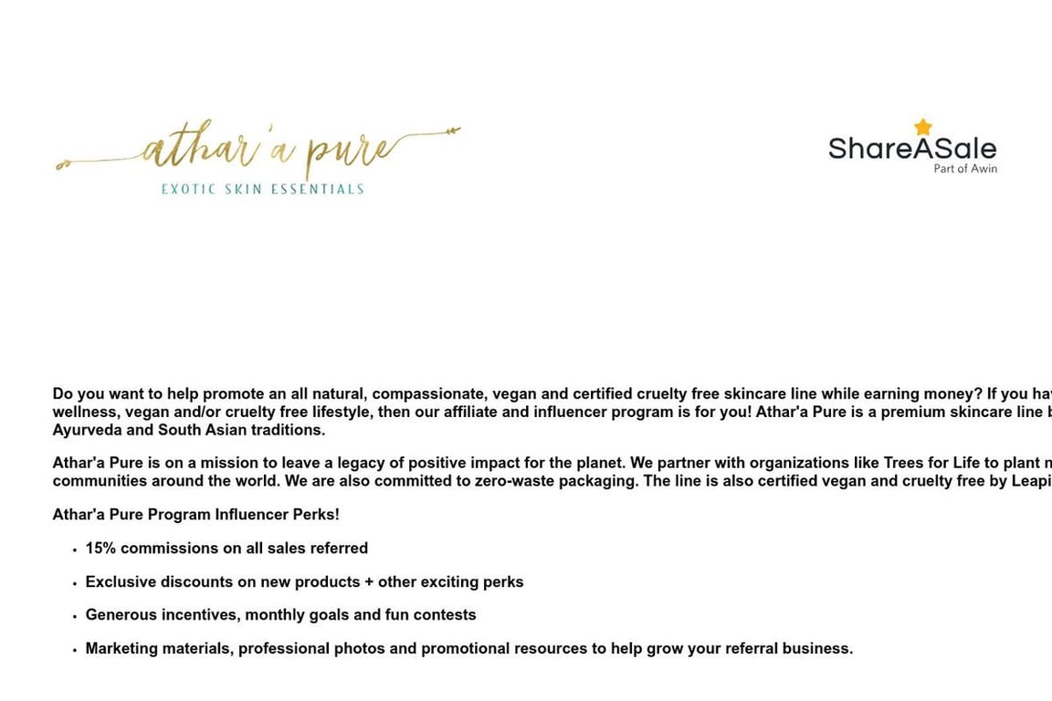 Athar’a Pure affiliate program signup page