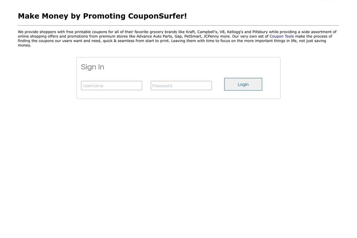 CouponSurfer.com affiliate program signup page