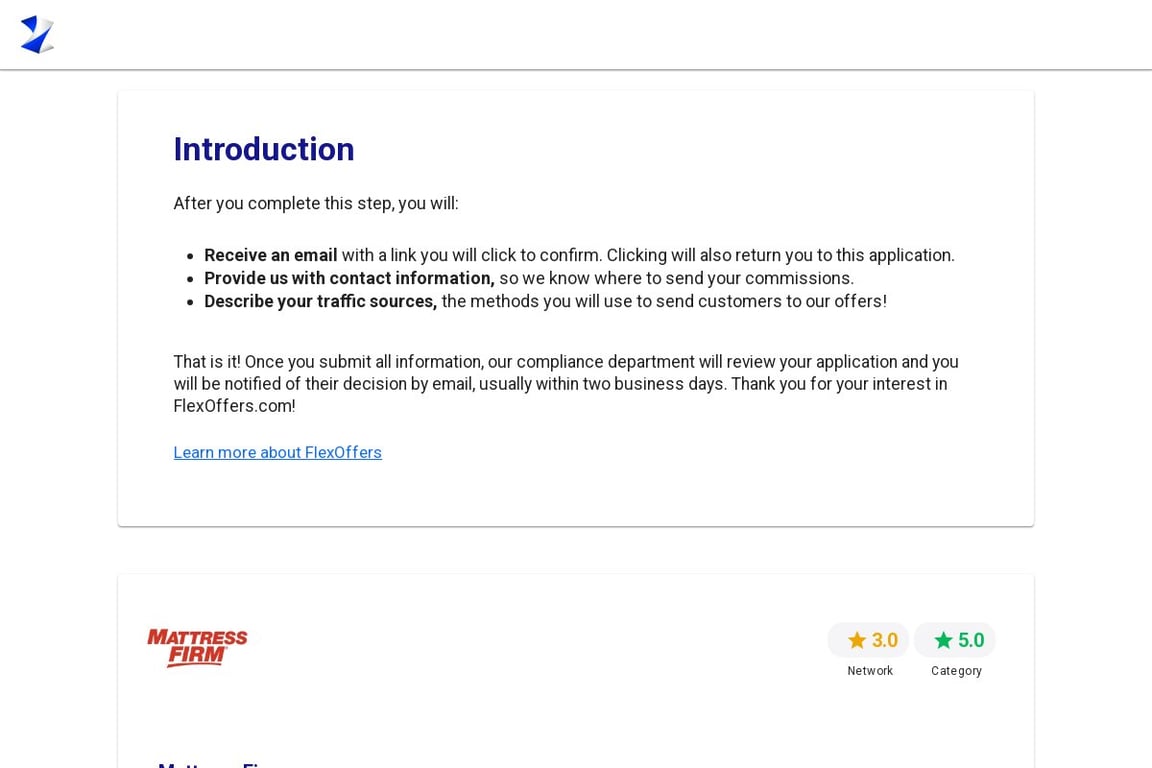 Mattress Firm affiliate program signup page