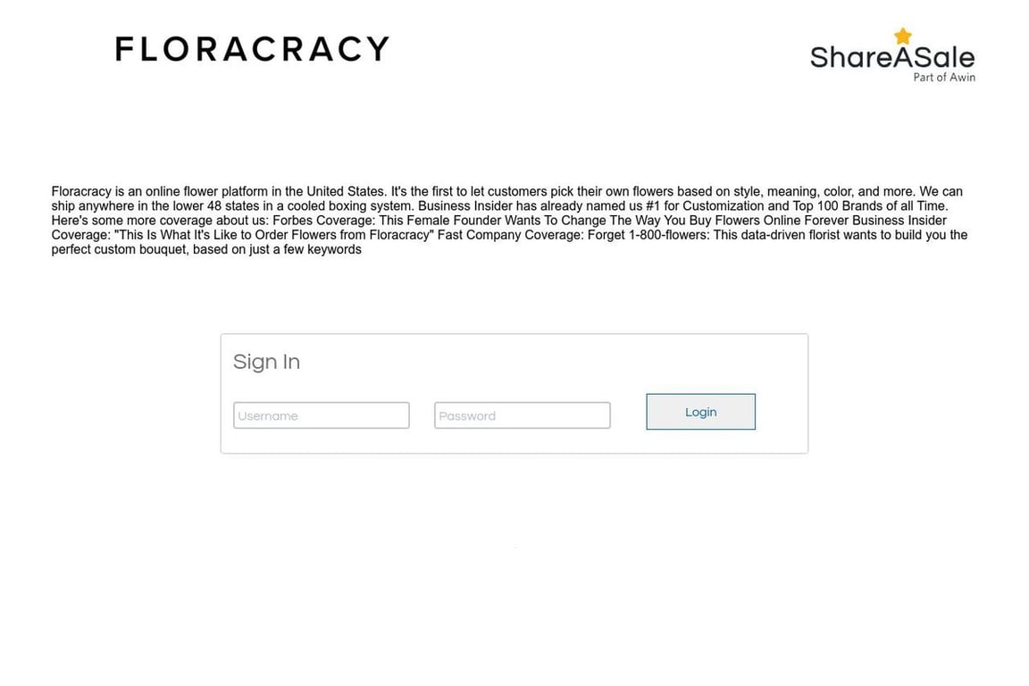 Floracracy affiliate program signup page