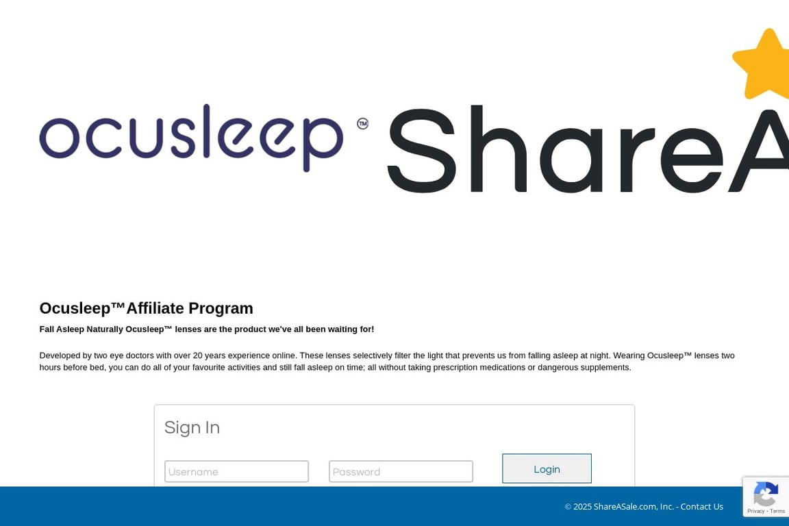 Ocusleep affiliate program signup page