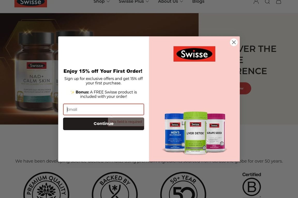 Swisse homepage