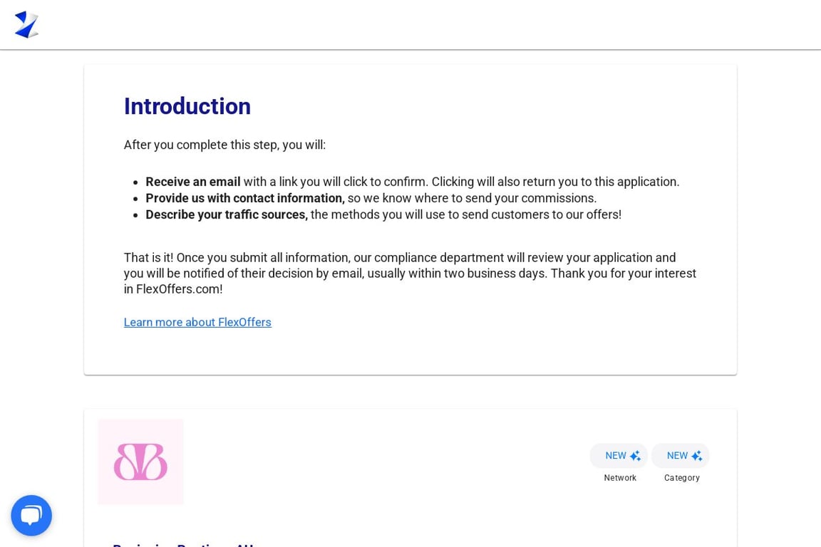 Beginning Boutique AU affiliate program signup page