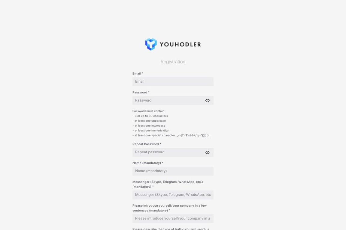 YouHodler affiliate program signup page