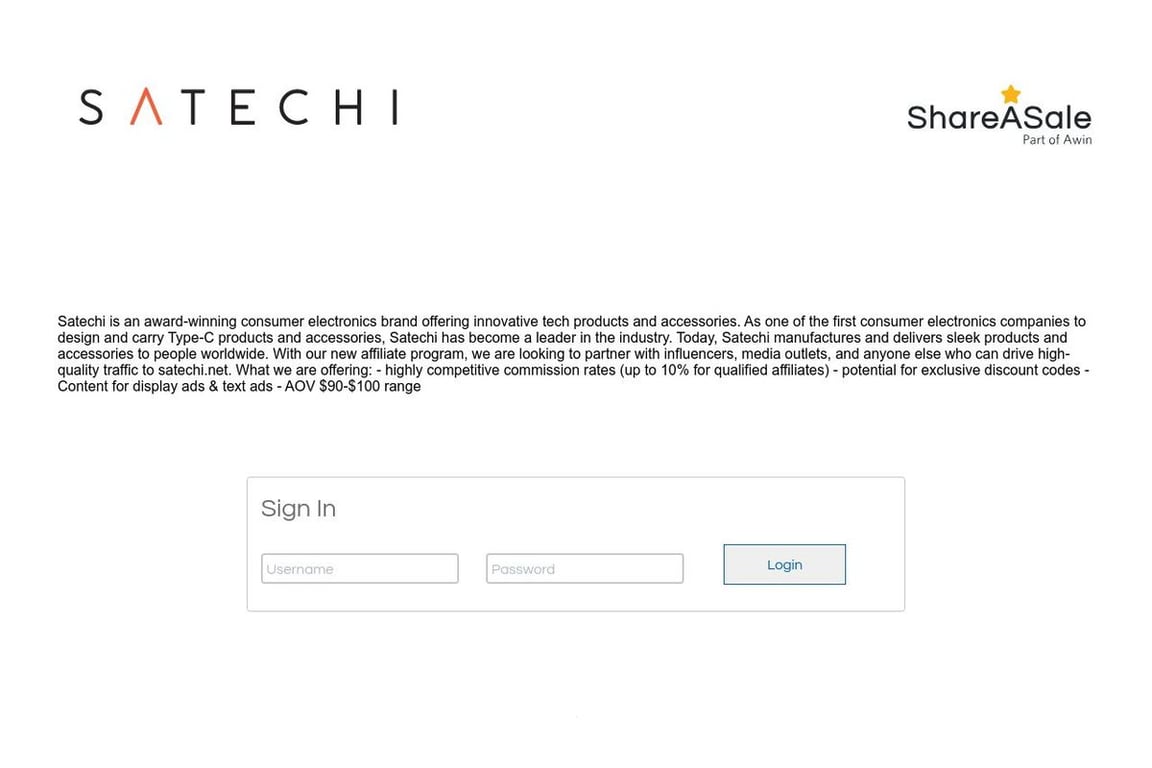 Satechi affiliate program signup page