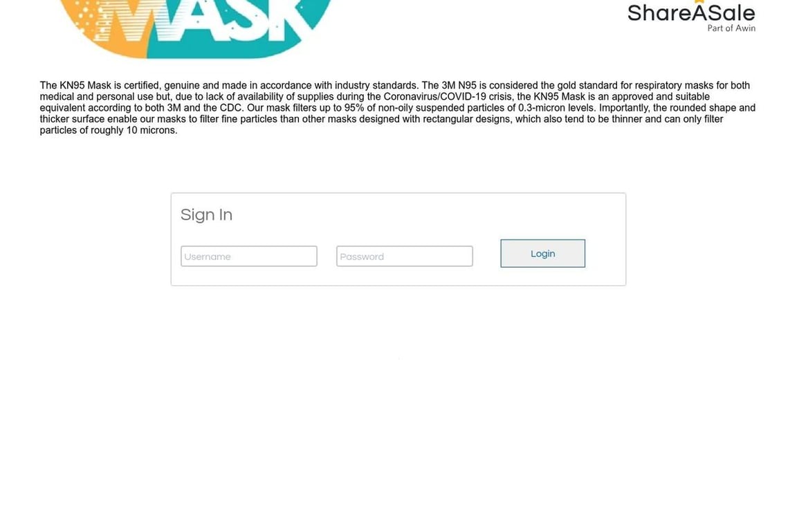 N95MASKCO affiliate program signup page