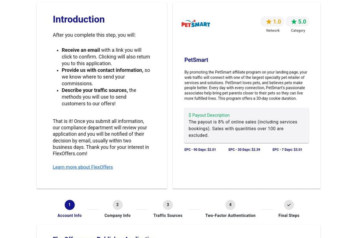 PetSmart affiliate program signup page