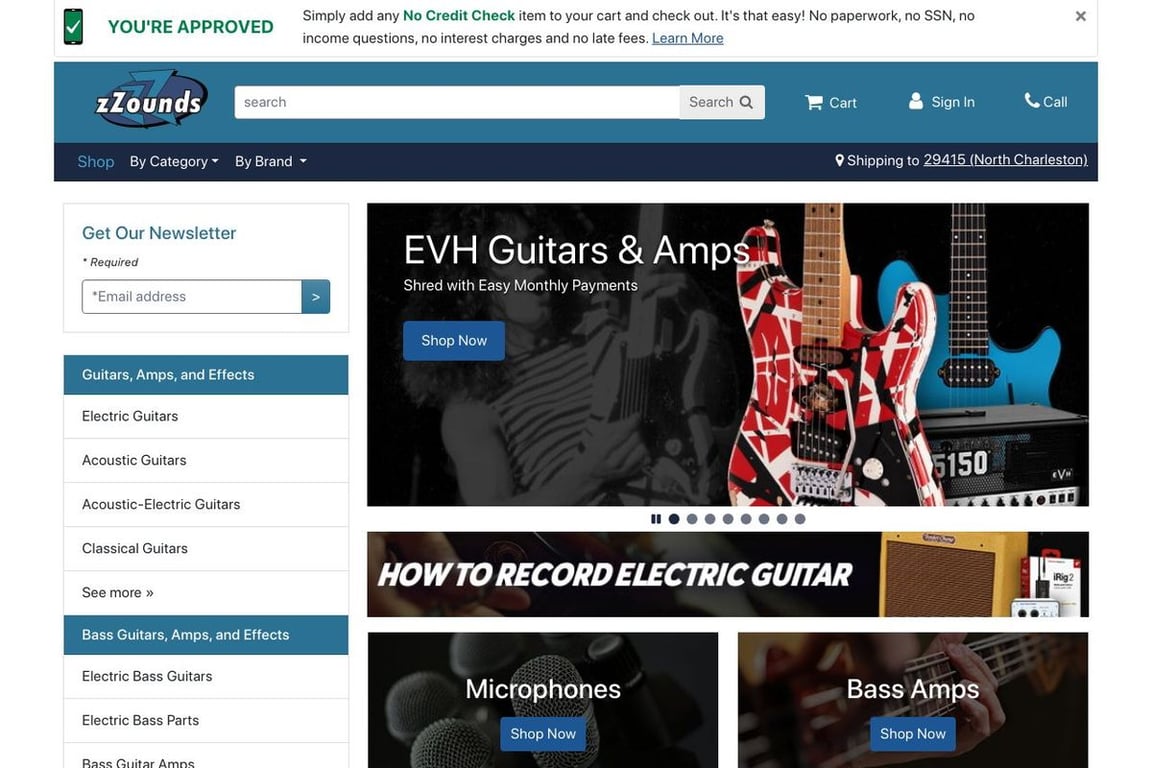 ZZounds homepage