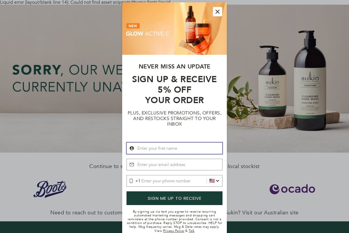 Sukin UK homepage