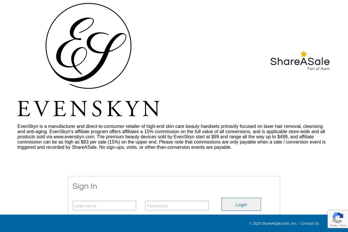 EvenSkyn Beauty Solutions affiliate program signup page