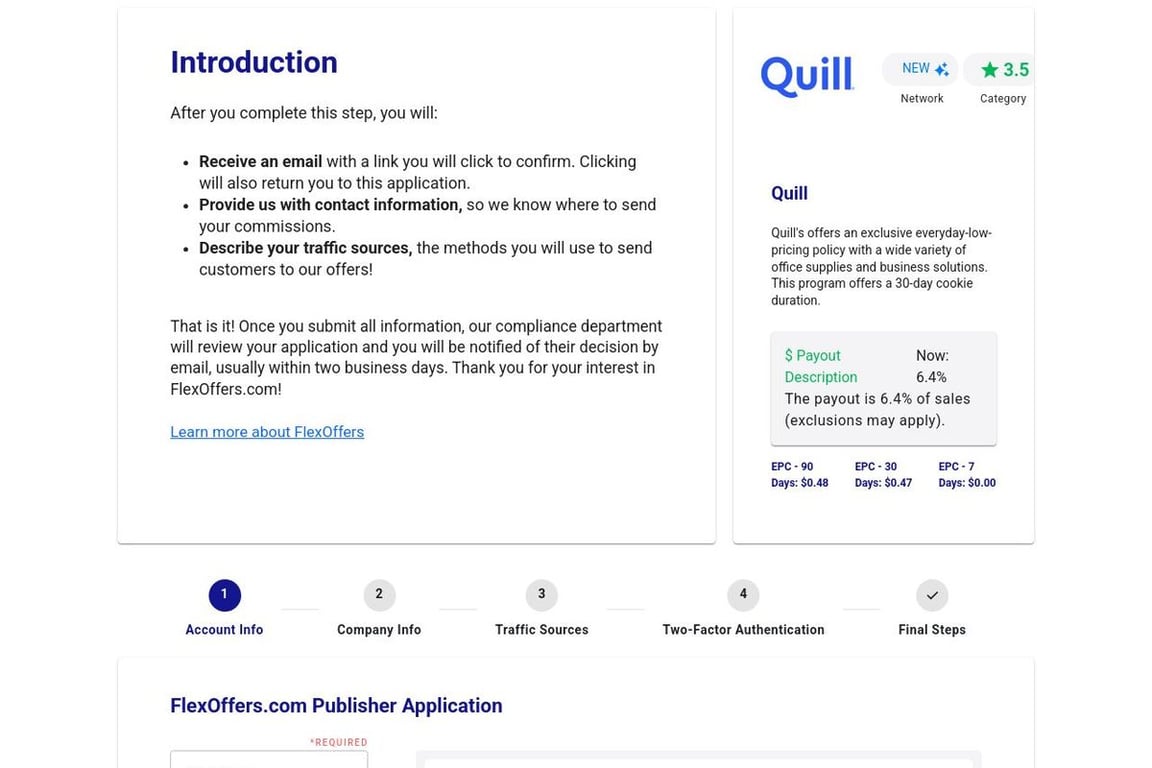 Quill affiliate program signup page