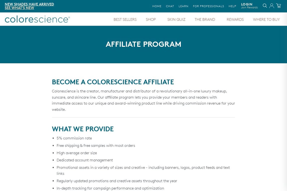 Colorescience affiliate program signup page