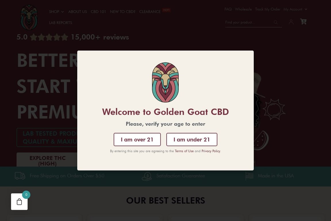 Golden Goat CBD homepage