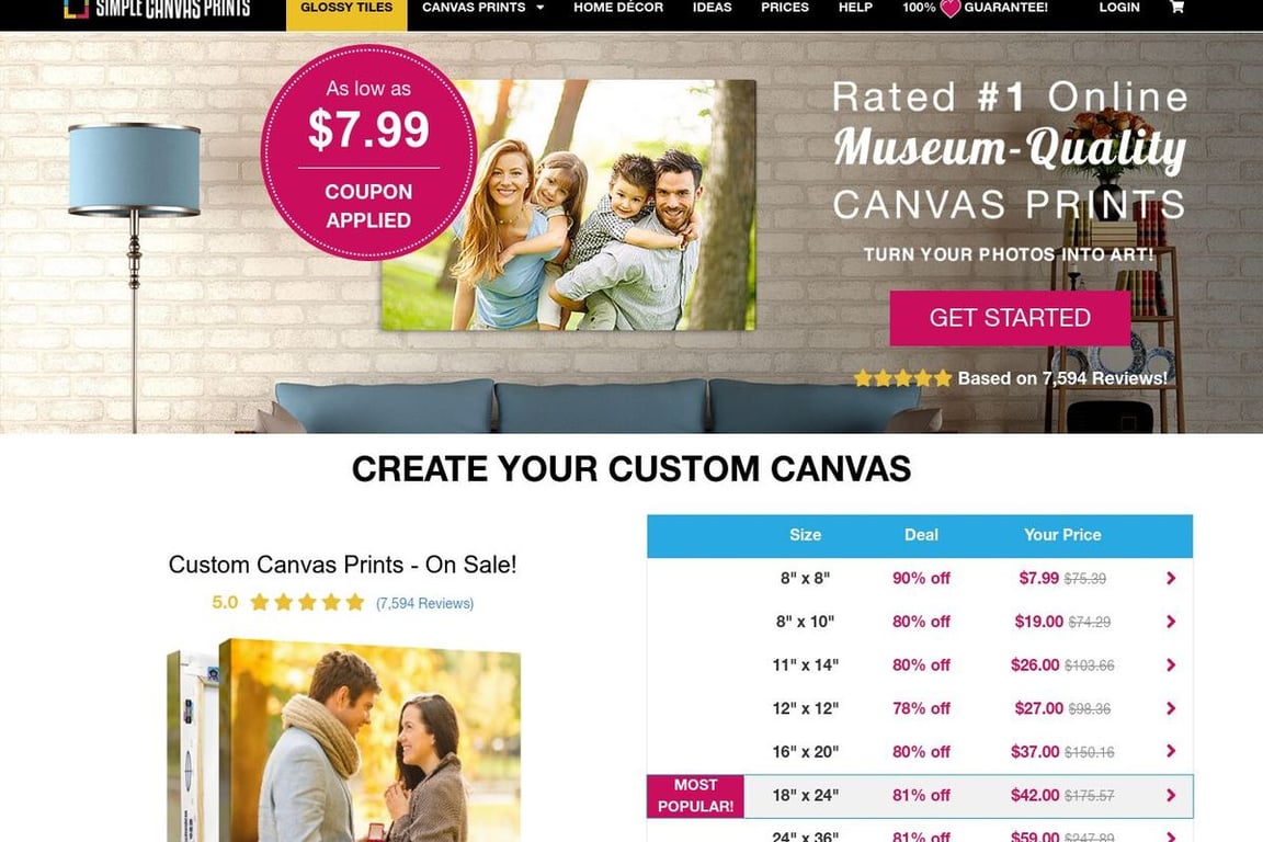 Simple Canvas Prints homepage