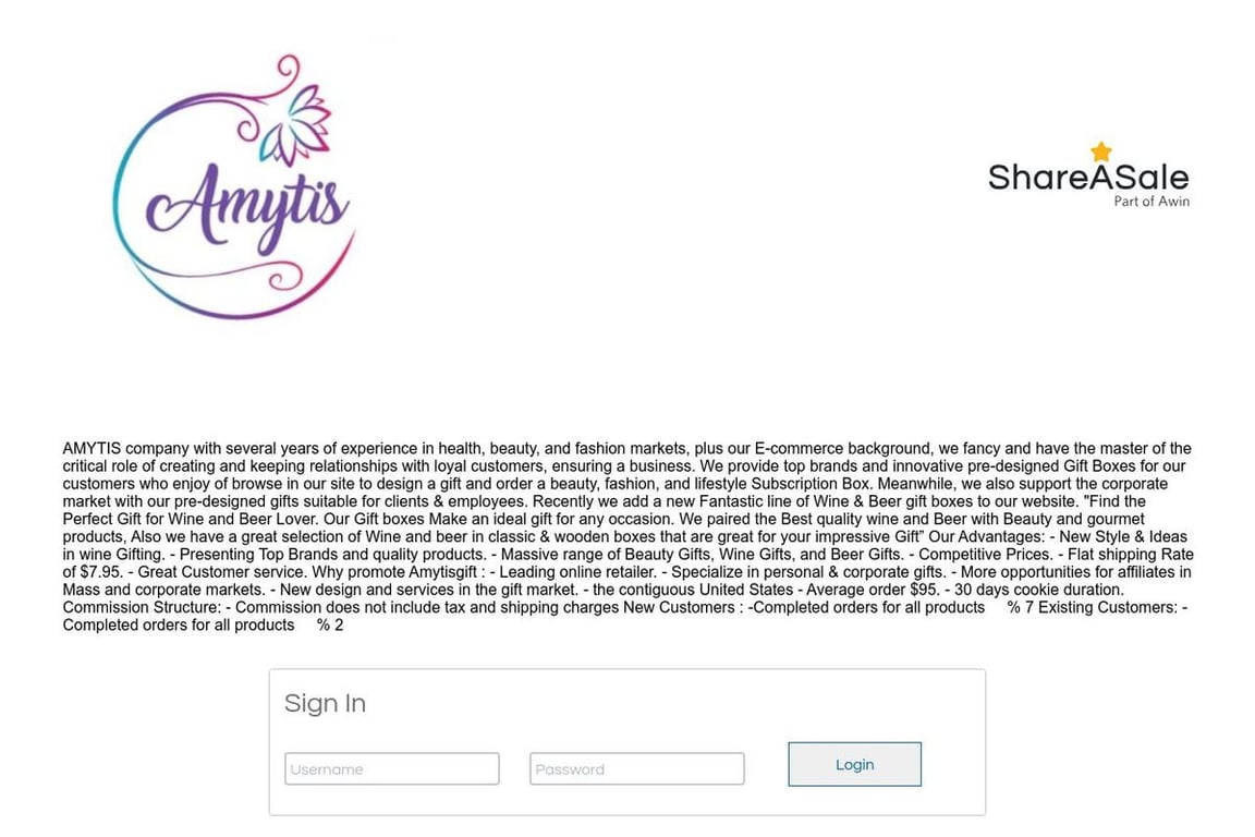 AMYTIS (LLC) affiliate program signup page