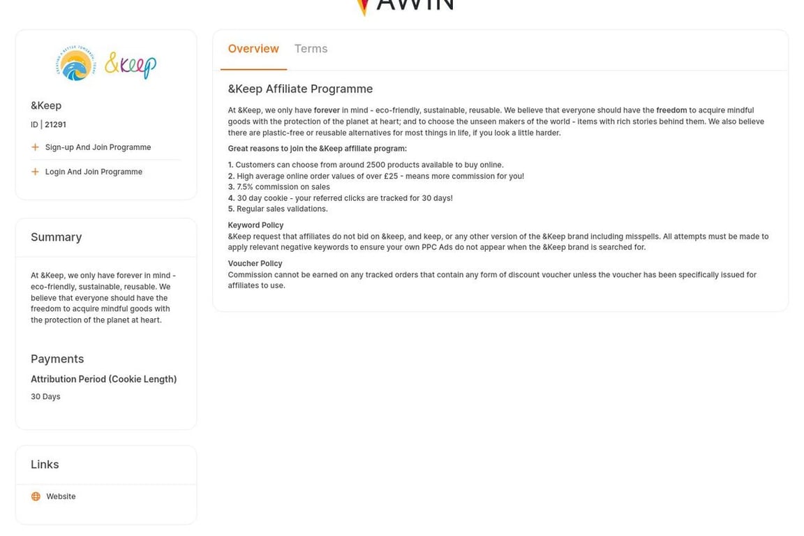 &Keep affiliate program signup page