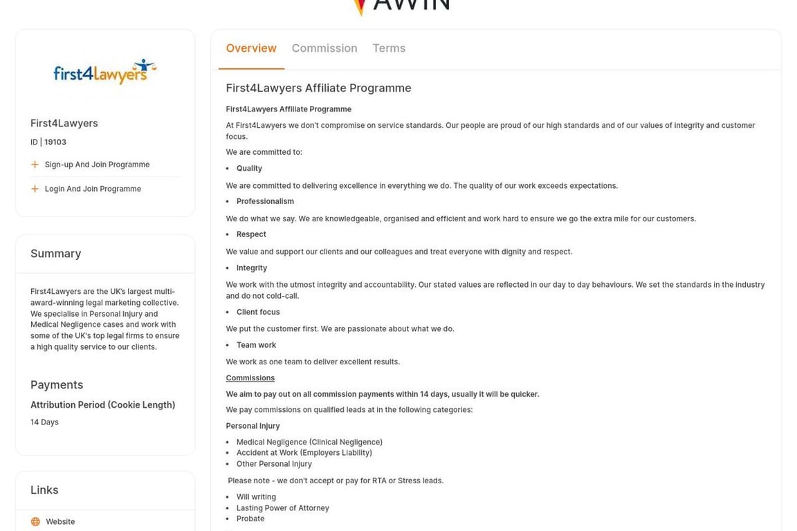 First4Lawyers UK affiliate program signup page