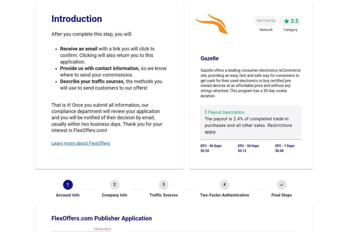 Gazelle affiliate program signup page