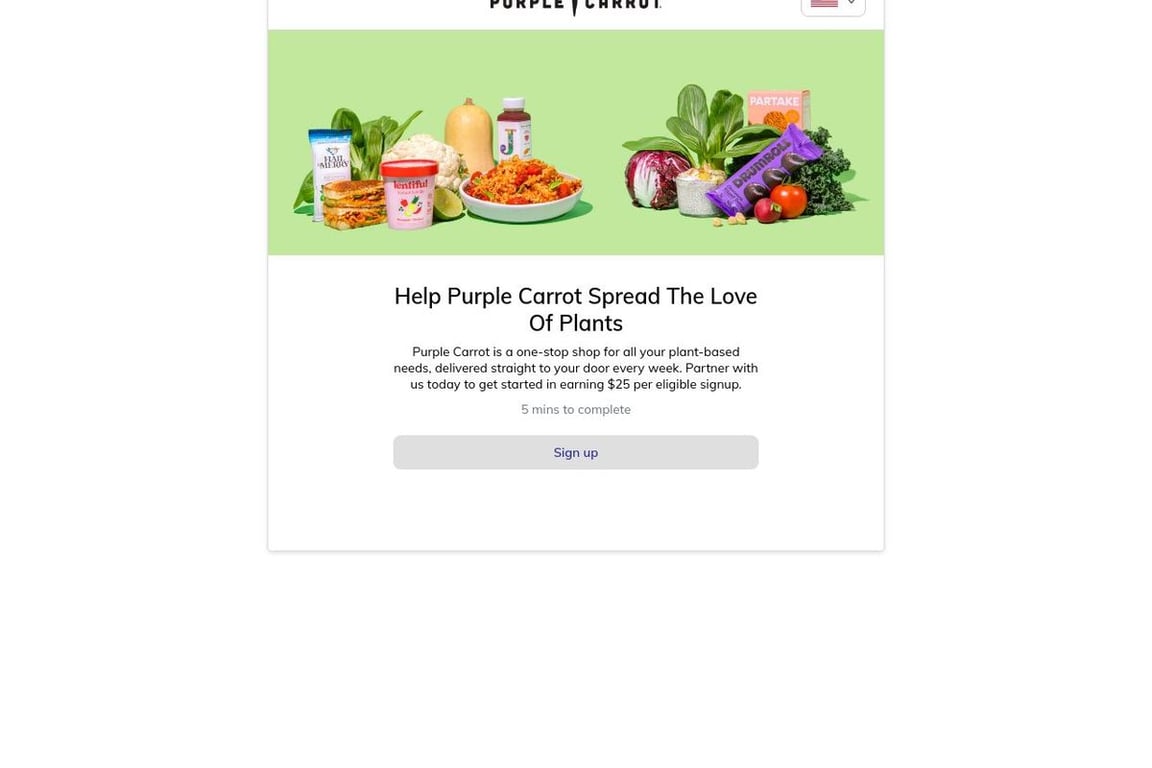 Purple Carrot affiliate program signup page