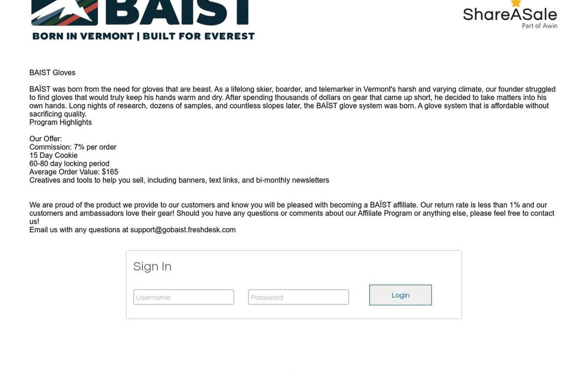 BAIST affiliate program signup page