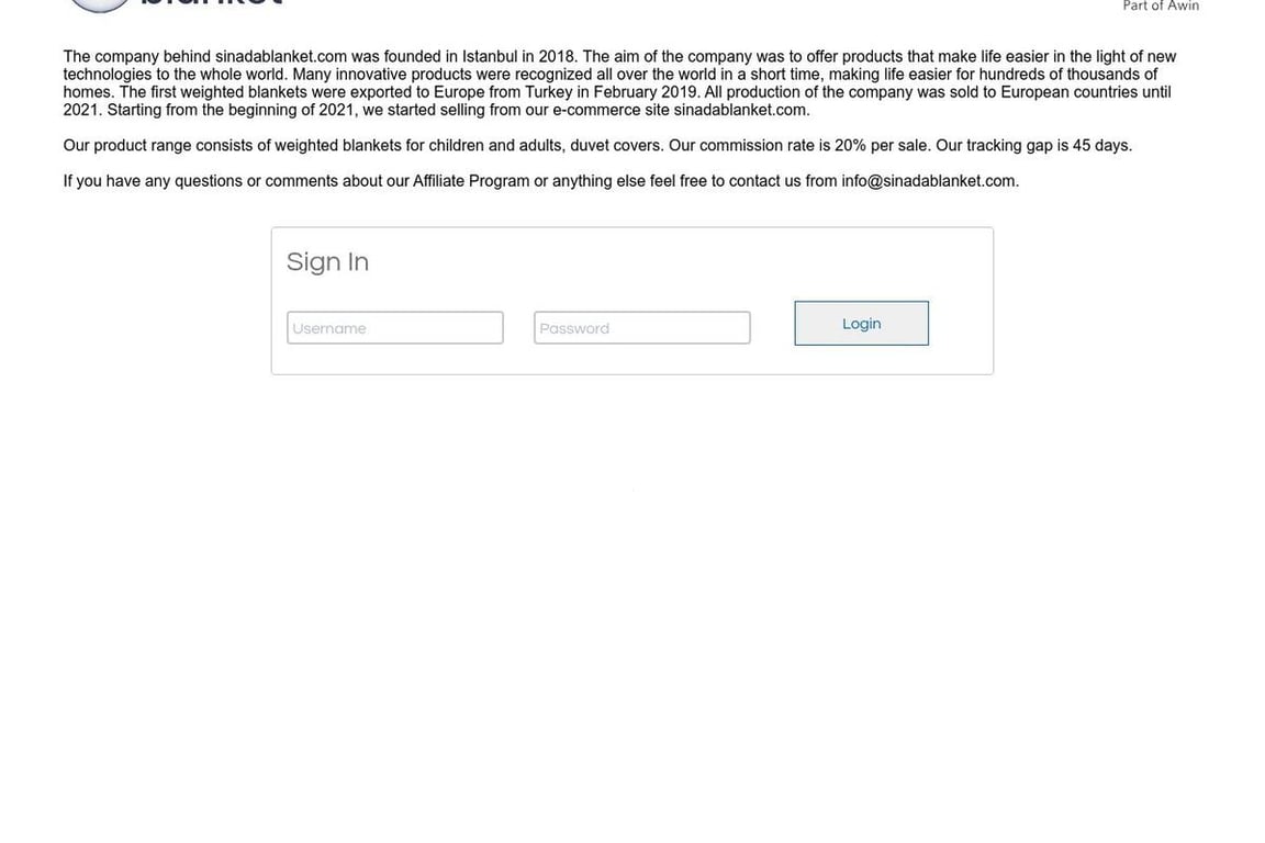 Sinada Blanket affiliate program signup page