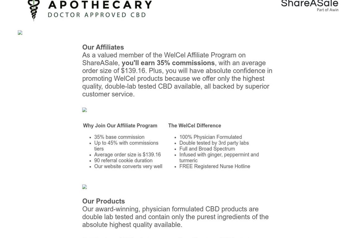 WelCel CBD affiliate program signup page