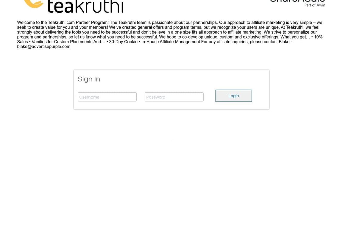 Teakruthi affiliate program signup page
