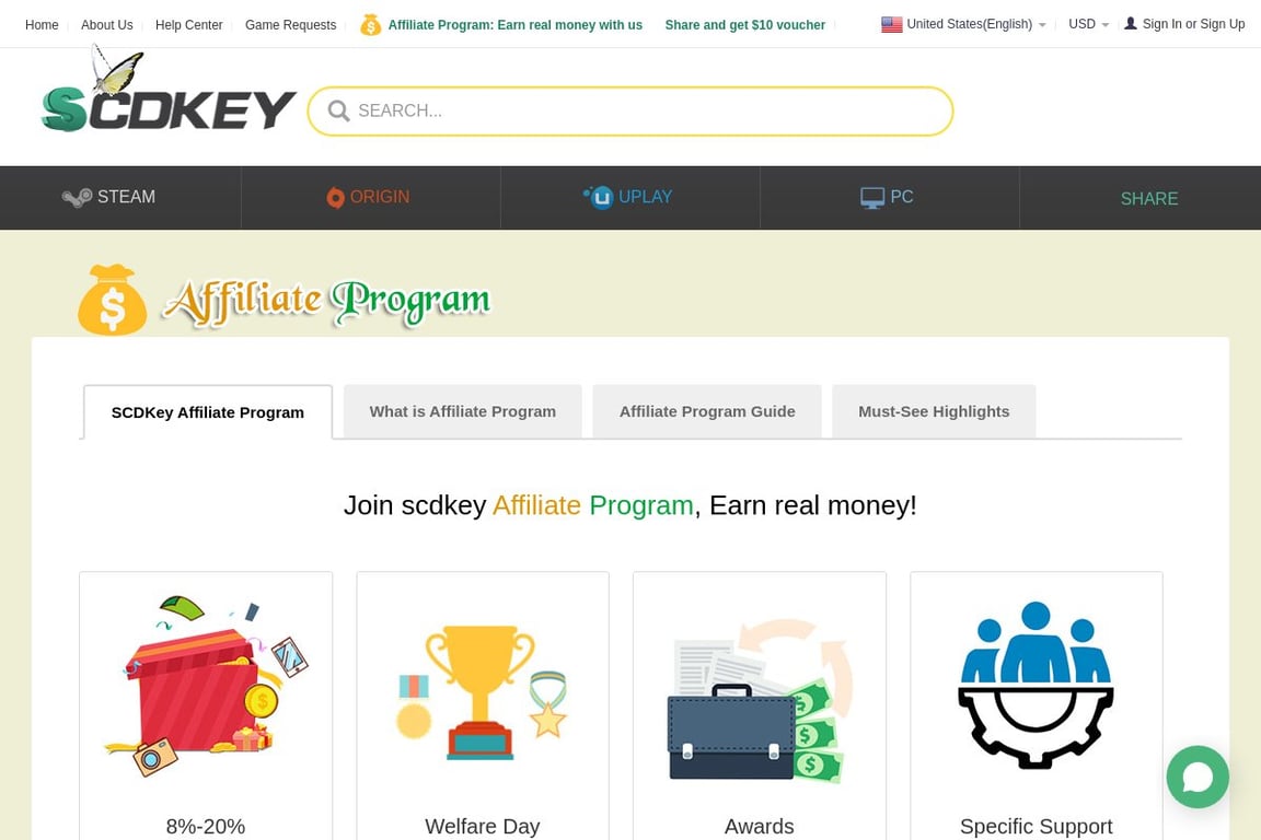SCDKey affiliate program signup page