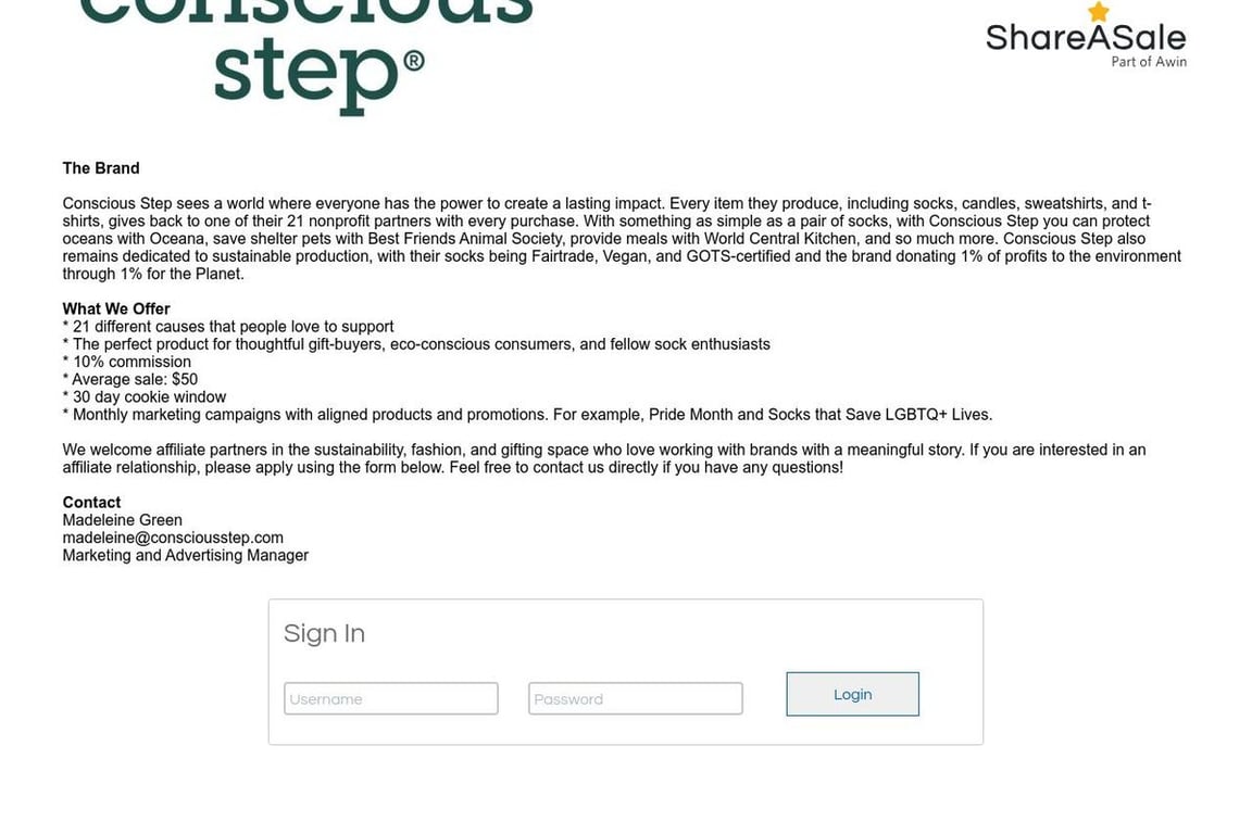 Conscious Step affiliate program signup page