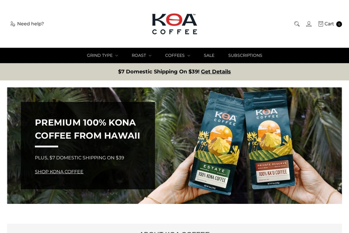 Koa Coffee homepage