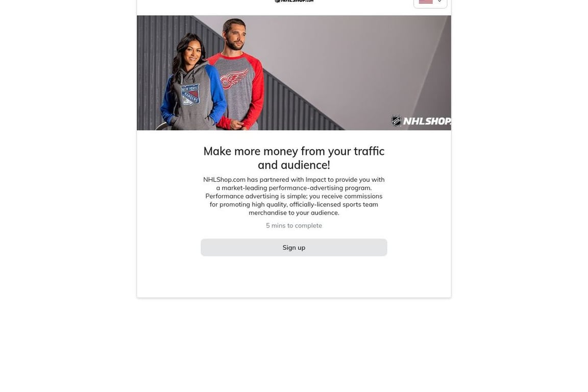 NHL Canada affiliate program signup page