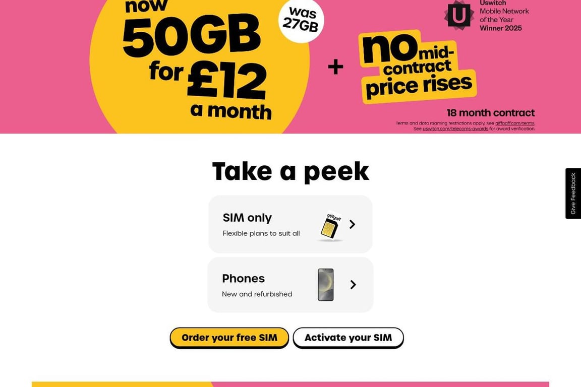 Giffgaff homepage