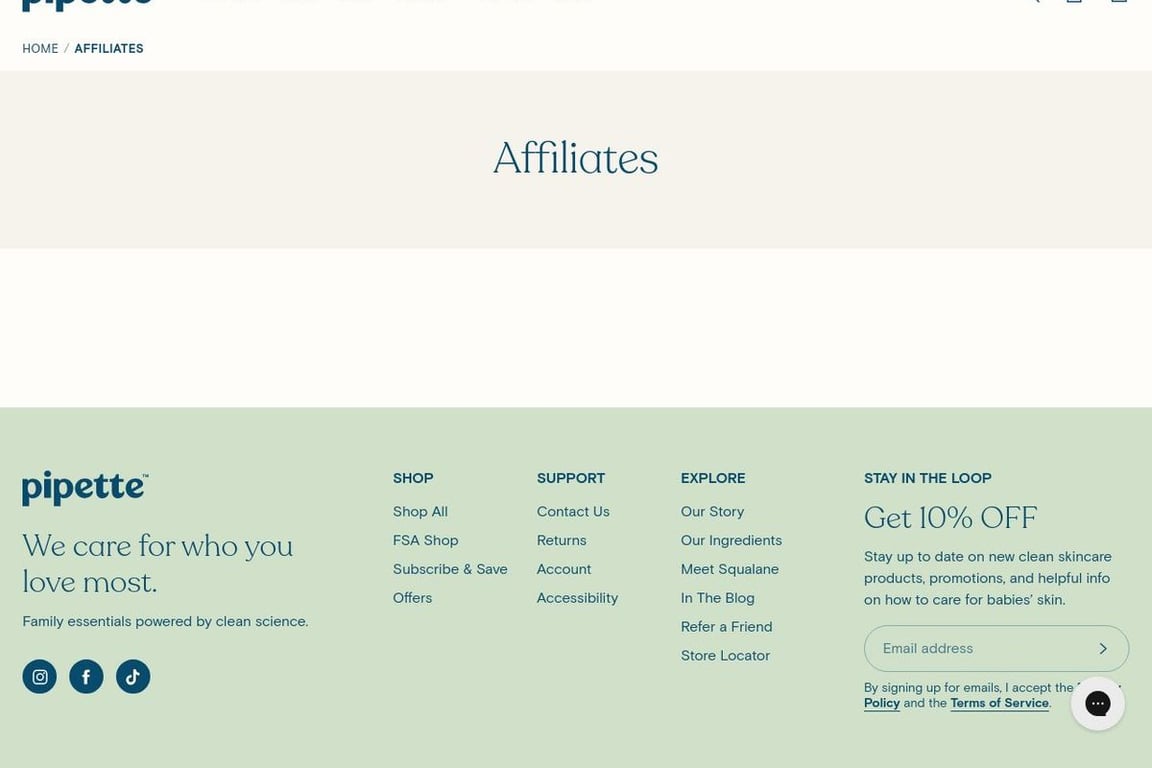 Pipette affiliate program signup page